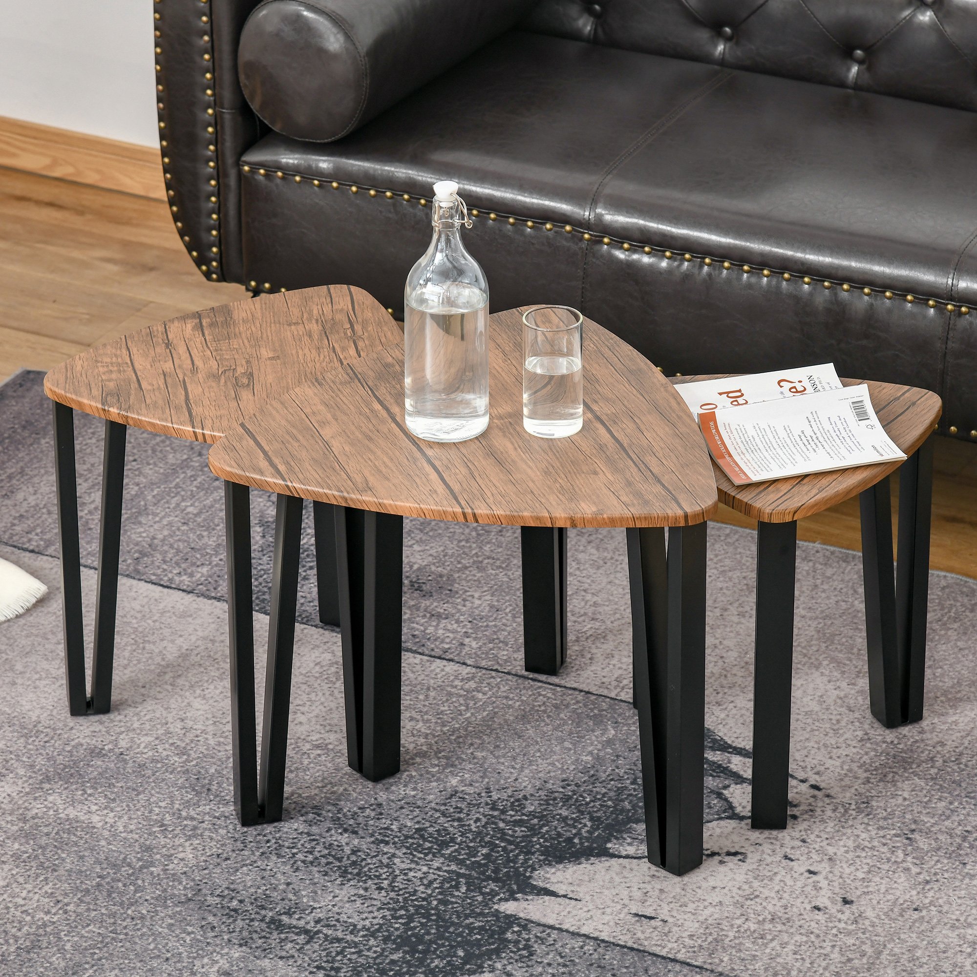 HOMCOM Nest of 3 Coffee Tables - Wood Grain - Image 7