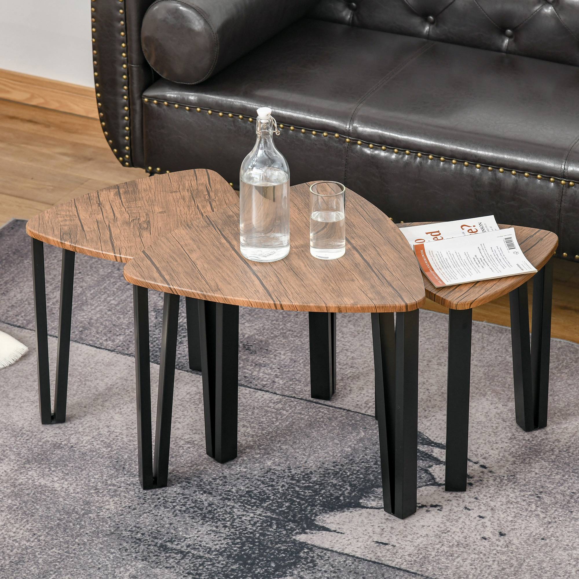HOMCOM Nest of 3 Coffee Tables - Wood Grain - Image 7