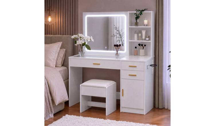 Vida Designs Clova LED Dressing Table Set With Power Outlet - White