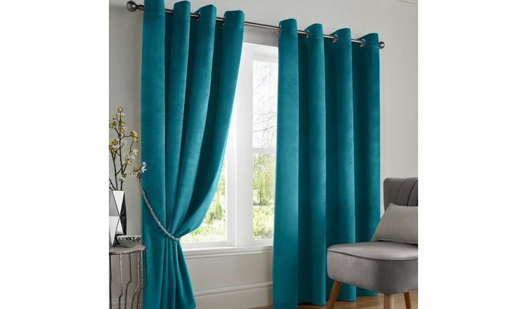 Luxury Living Velvet Eyelet Blackout Curtains 229cm x 229cm - Teal