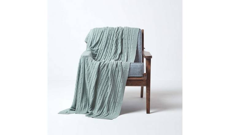 Homescapes Cotton Cable Knit Throw - 130 x 170 cm - Duck Egg