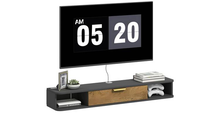 HOMCOM Modern 120 cm Floating TV Stand Cabinet - Charcoal Grey