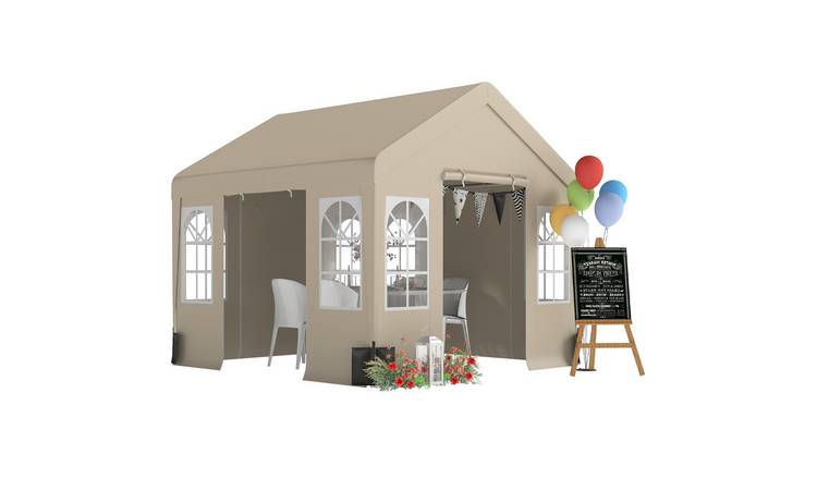 Outsunny Garden Gazebo with Sides and 4 Weight Bags - Beige