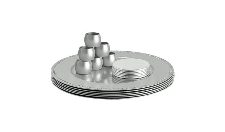 Argon Tableware 18 Piece Round Charger Plates Set - Silver Bead