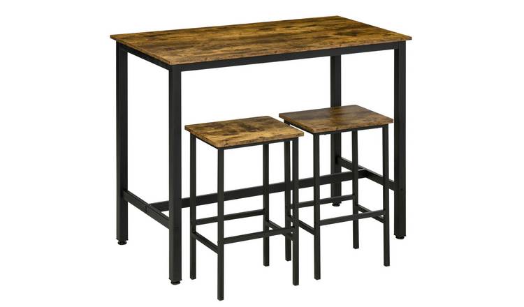 HOMCOM 3 Piece Breakfast Table and Stools Set with Side Storage - Rustic Brown