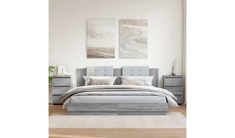 Walplus Pack of 2 3 Drawer Bed Cabinet - Grey and Oak - 40 x 35 x 62.5 cm