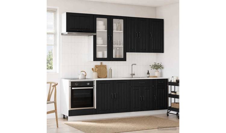 Walplus 8 Piece Engineered Wood Kitchen Unit Set - Black