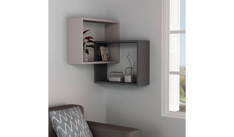 Decortie Ring Corner Particleboard Floating Wall Shelf - Mocha, Anthracite Grey
