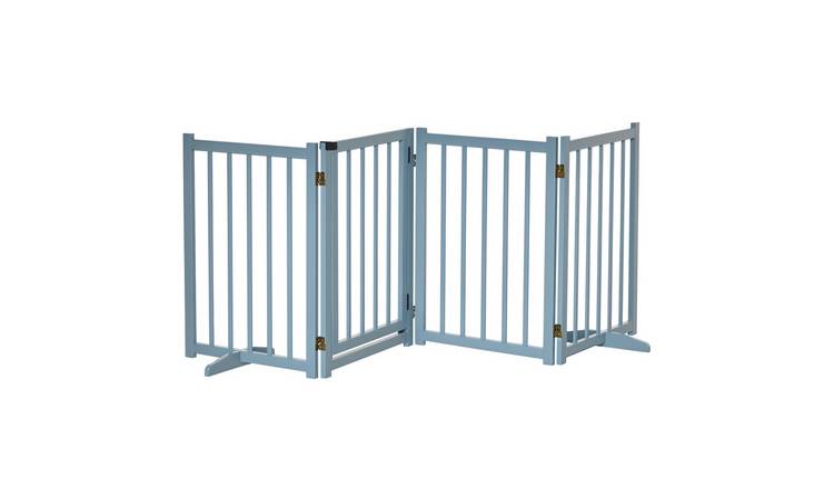 PawHut 4-Panel Pine Freestanding Dog Gate - 80cm - Blue Grey