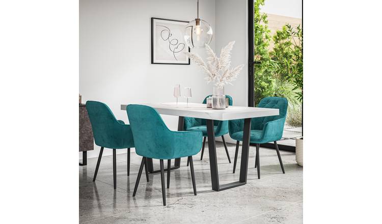 Furniture Online Aria Anika Marble Effect Dining Table & 4 Blue Chairs