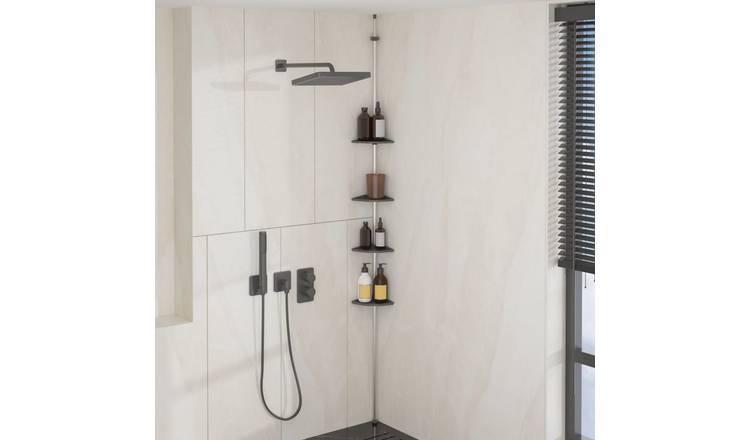 Walplus Aluminium Tier Telescopic Shower Corner Shelf - Silver & Grey