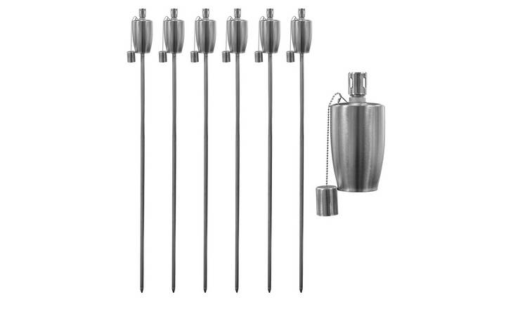 Harbour Housewares Metal Garden Torches - Barrel - Silver - Pack of 6