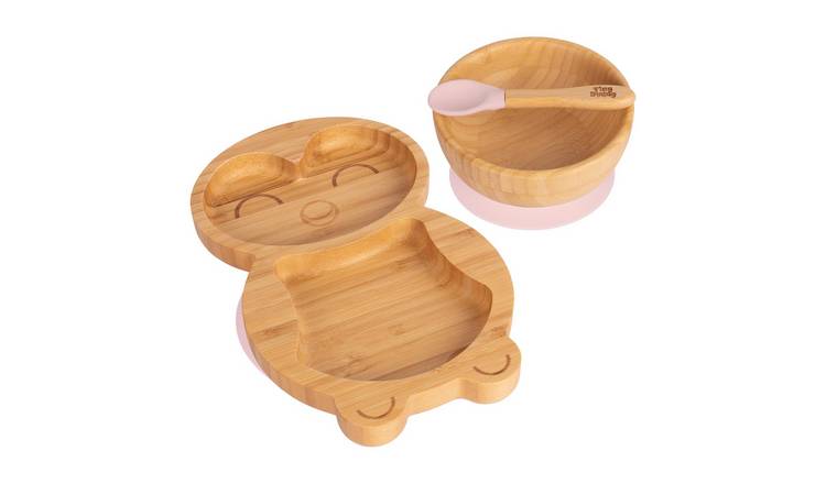 Tiny Dining 3pc Penguin Bamboo Suction Dinner Set - Pastel Pink