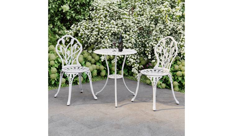 Charles Bentley 2 Seater Tulip Cast Aluminium Bistro Set - White