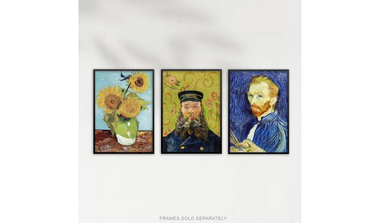 Vincent Van Gogh Classic Paintings Blue Gold Set Of 3 Wall Art Poster Pack - A4
