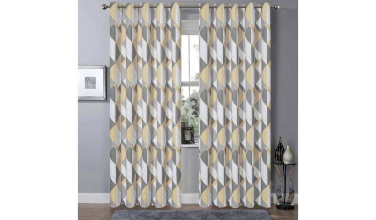 New Edge Blinds Ochre Printed Marble Eyelet Curtains - 167cm x 229cm