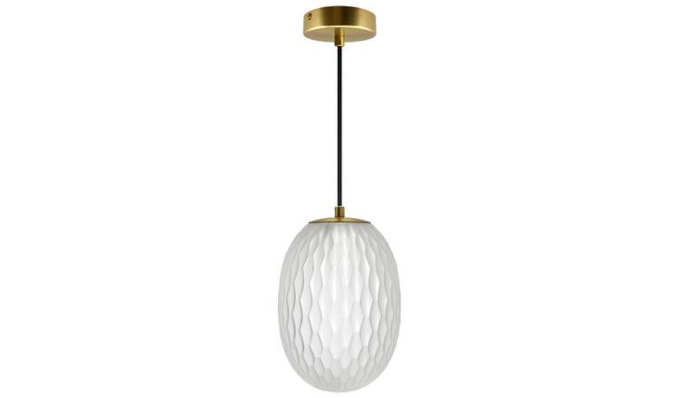 Energy Light Bulbs Oval Textured Glass Ceiling Pendant Light - White