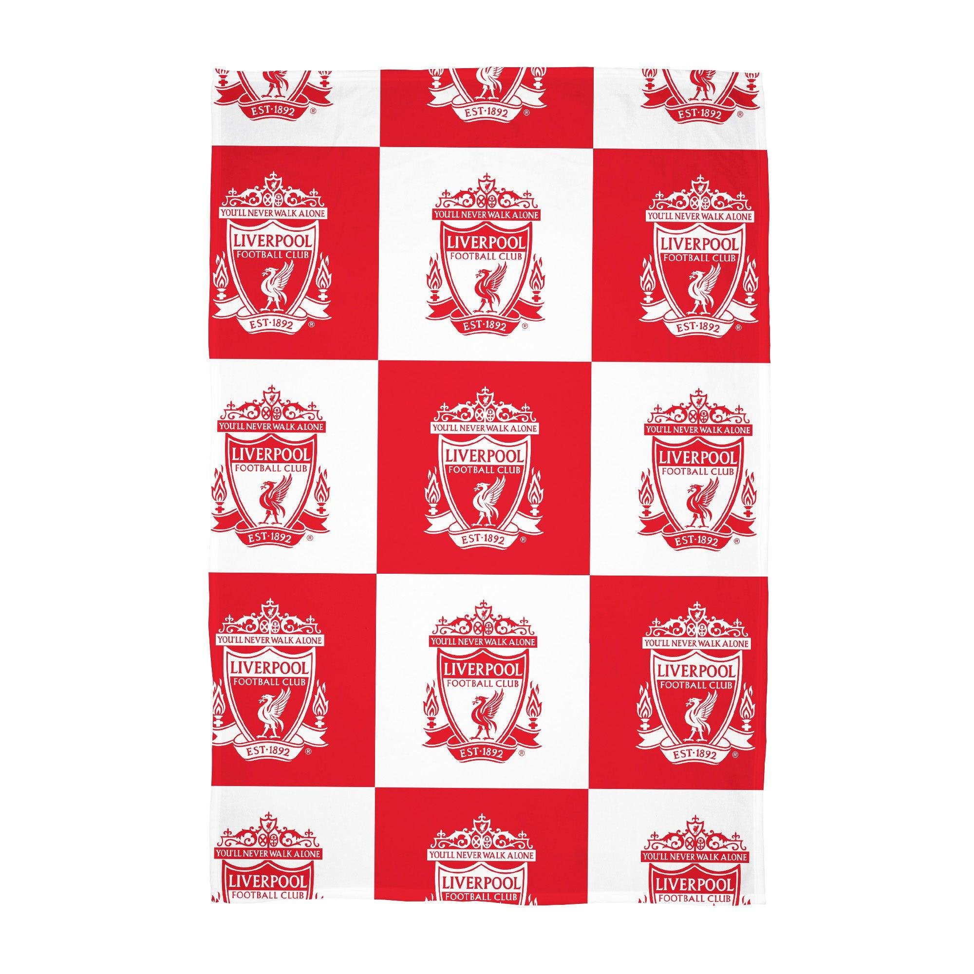 Liverpool FC Fleece Checkerboard Red & White Blanket - 150cm x 100cm - Image 1