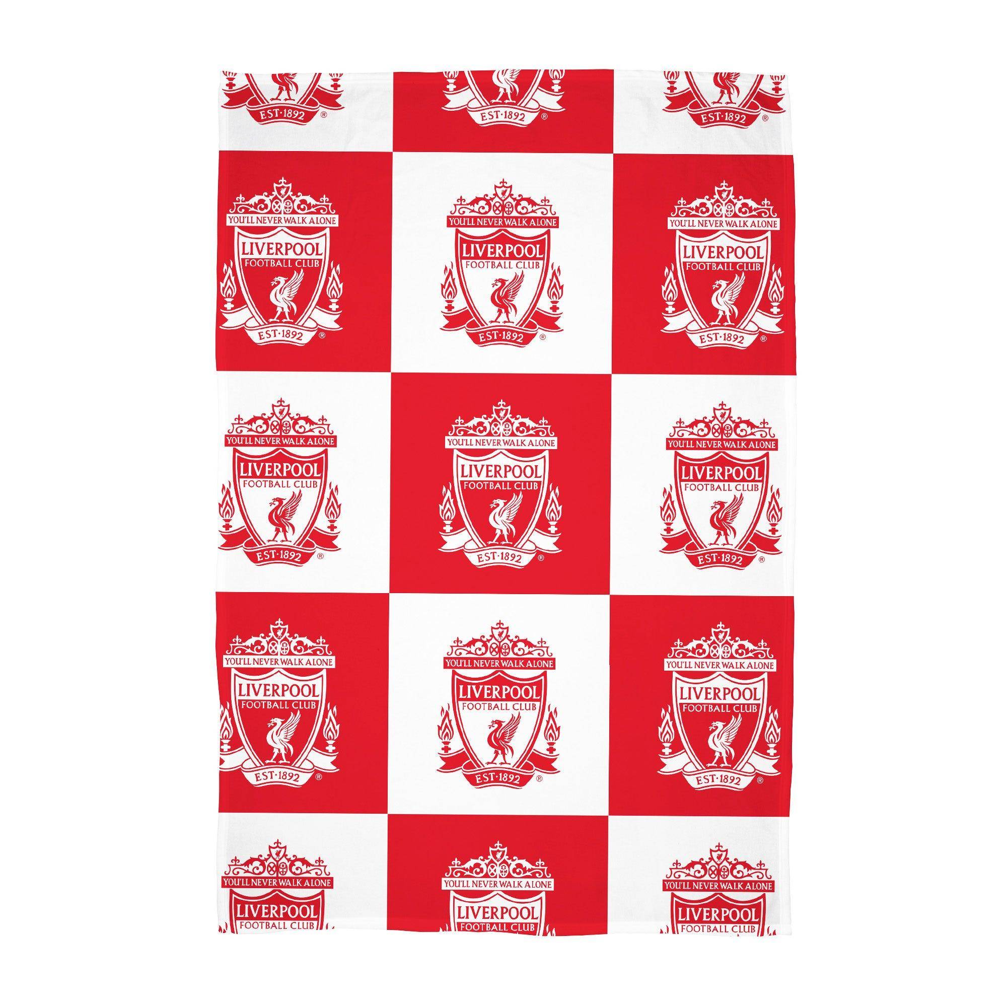 Liverpool FC Fleece Checkerboard Red & White Blanket - 150cm x 100cm - Image 1