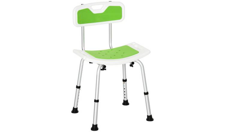 HOMCOM Height Adjustable Shower Chair with Backrest and Curved Seat - Green