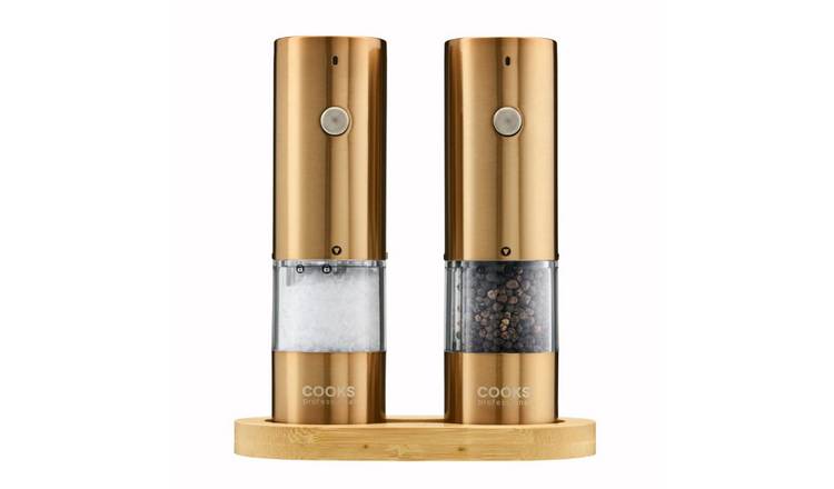 Cooks Professional Rechargeable Salt & Pepper Mill Set with Base - Copper