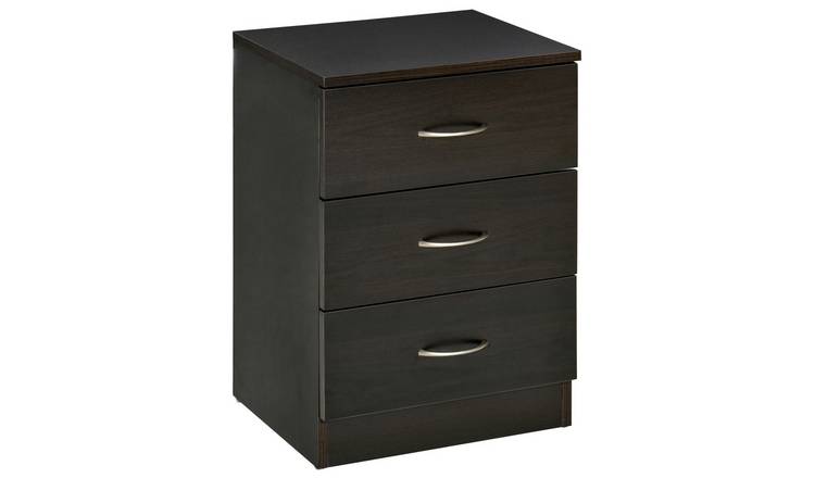 HOMCOM 3 Drawers Bedside Table with Wood Effect - Black