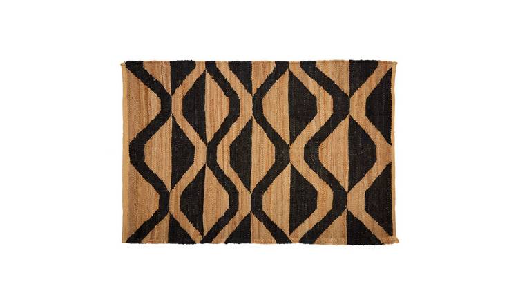 Orsina Natural and Black Bosie Patterned and Printed Rug - 150 x 240cm