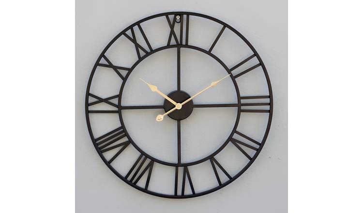 Primrose 50cm Open Dial Skeleton Wall Clock with Gold Hands - Black