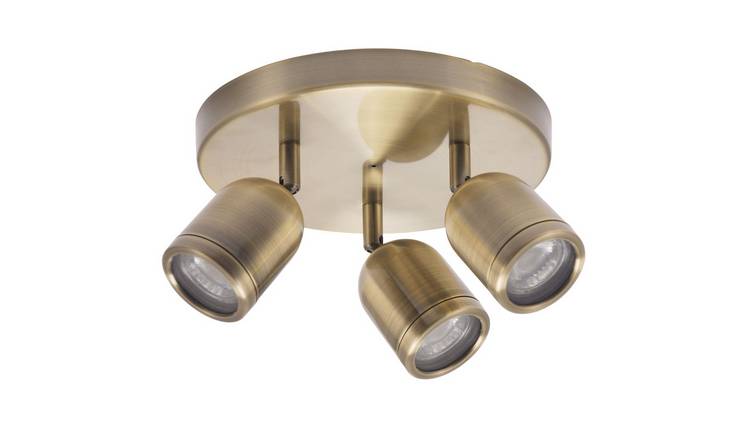 Happy Homewares Antique Brass Triple Spot IP44 Bathroom Ceiling Light - 22cm