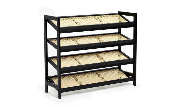 Keplin 4 Tier Bamboo & Rattan Shoe Rack - Black & Natural