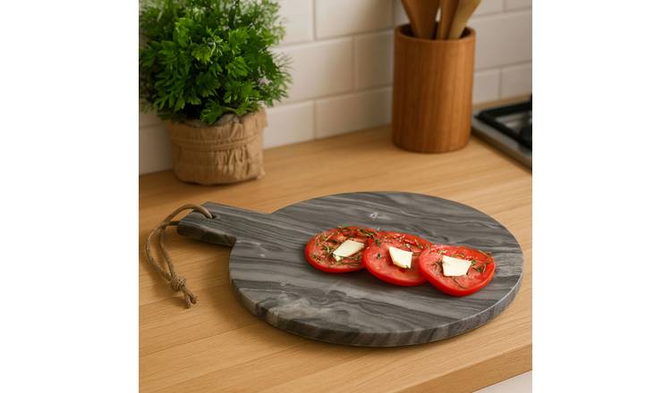 Orsina Marmore Marble Round Paddle Serving Board - Grey