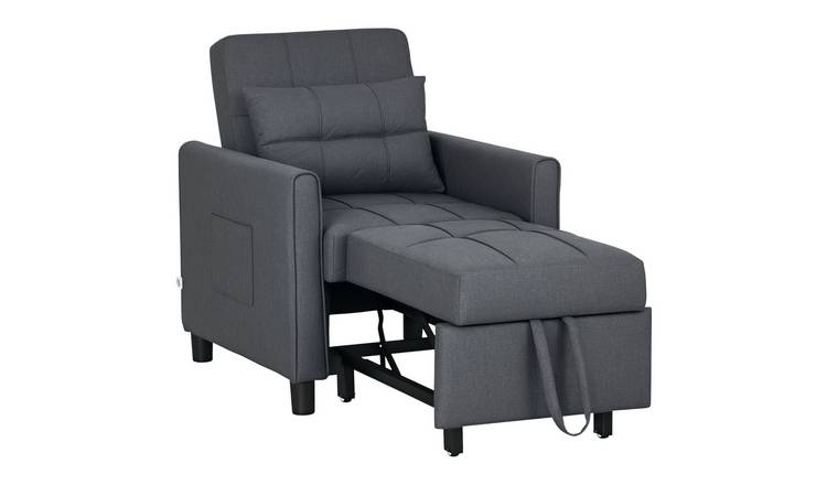 HOMCOM Single Pull Out Chair Bed with Adjustable Backrest - Grey
