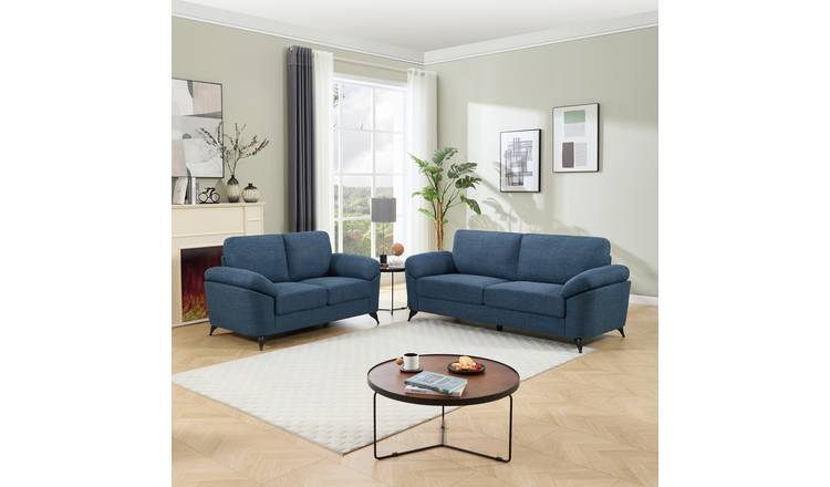 Furniture Online Malmo Scandi Style Linen 2+3 Seater Sofa Set - Blue