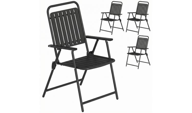 Outsunny Set of 4 Steel Foldable Garden Chair - Black