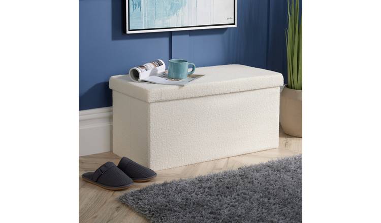 Home Source Teddy Boucle Folding Storage Ottoman with 1 Lid - Cream
