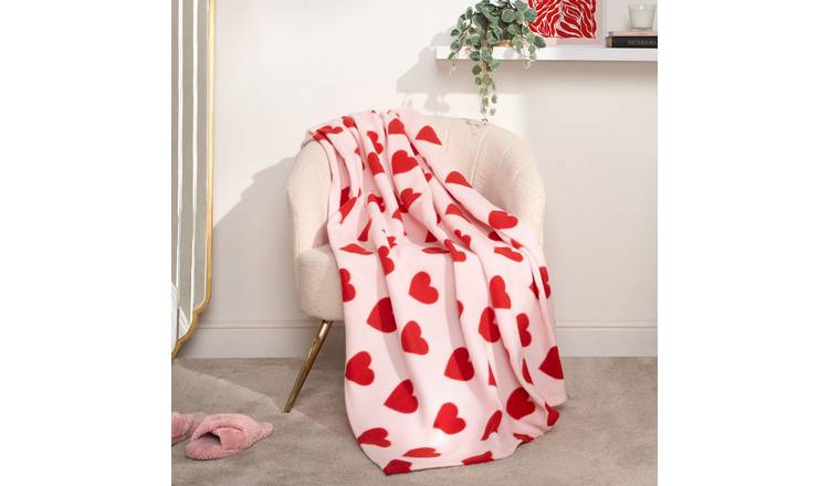 OHS Heart Print Polar Fleece Blanket Throw 120 x 150cm - Multi
