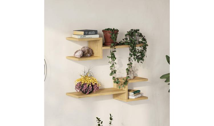 Decortie Fork Particleboard Melamine Coated Floating Wall Shelf - Oak
