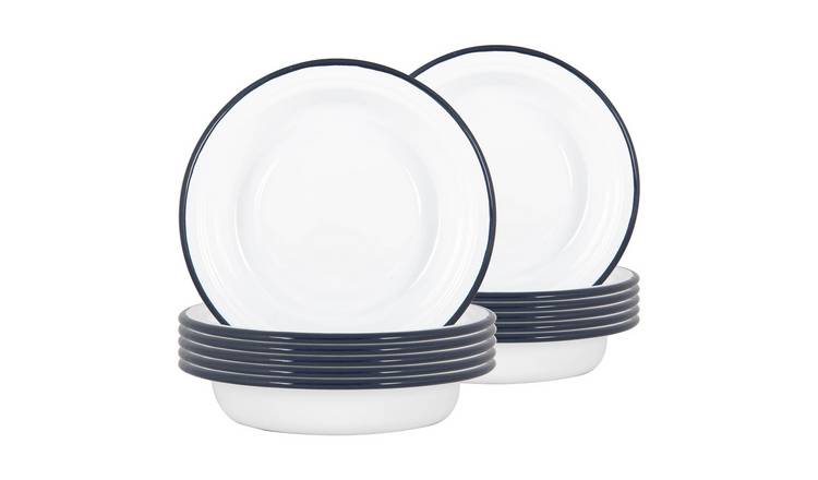 Argon Tableware White Enamel Deep Bowls - Navy - Pack of 12