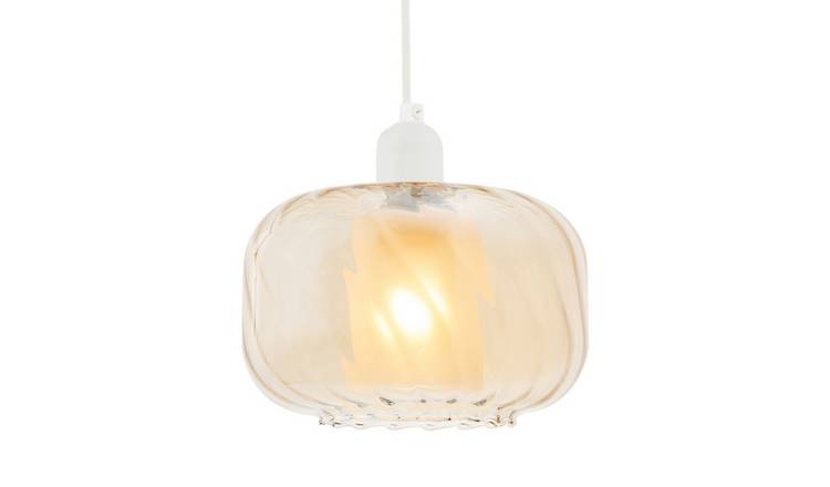 Happy Homewares Amber Champagne with Rippled Rim and Inner Pendant Shade - 20cm