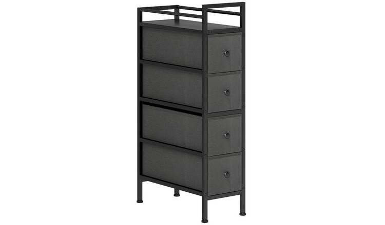 HOMCOM Slim 4 Drawer Fabric Dresser with Steel Frame - Black