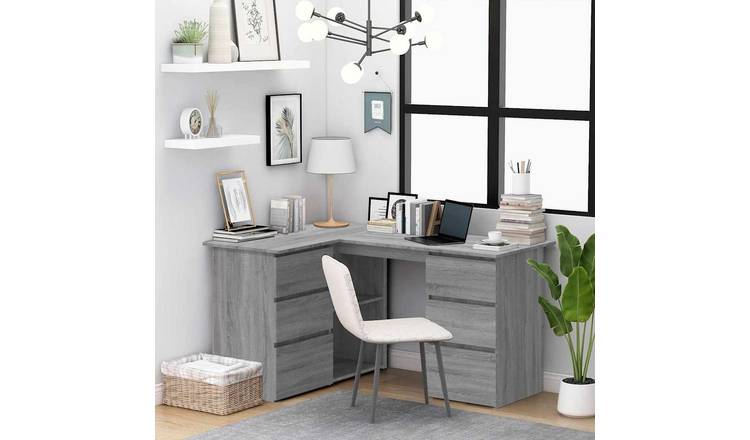 Walplus Engineered Wood Corner Desk - Grey and Oak - 145 x 100 x 76 cm