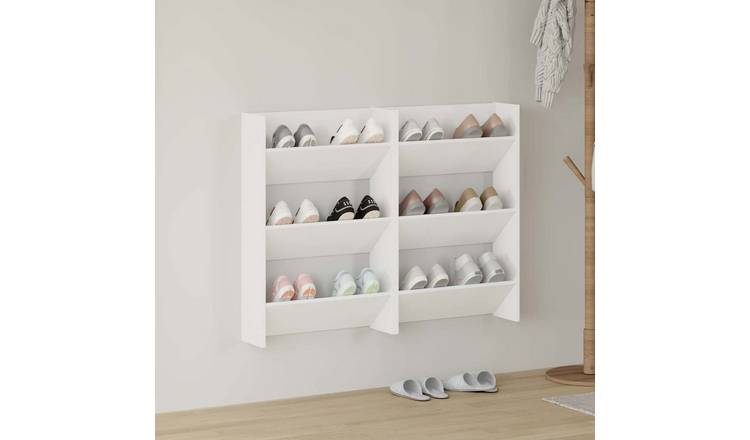 Walplus Pack of 2 Engineered Wood Wall Shoe Cabinet - White - 60 x 18 x 90 cm