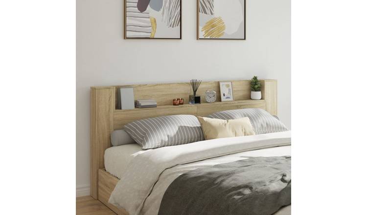 Walplus Wood LED Headboard Cabinet - Light Oak - 220 x 16.5 x 103.5 cm