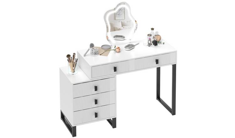 HOMCOM 3-Colour LED Lights Dressing Table with Leaf Shape Mirror - White