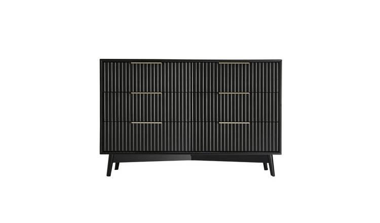 HomeGardenDirect Monza Fluted 6 Chest of Drawer with Fluted Front - Black