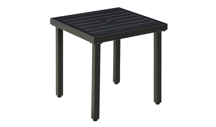 Outsunny Steel Garden Side Table with Umbrella Hole - Black
