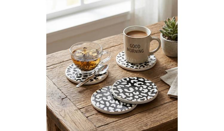 Orsina Set Of 4 London Leopard Print Stoneware Coasters - Black and Gold
