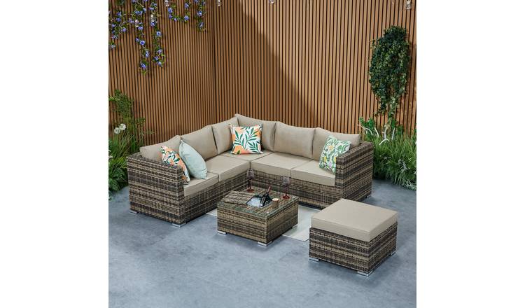 Furniture Maxi Vancouver Steel Frame Corner Sofa Set With Coffee Table - Brown