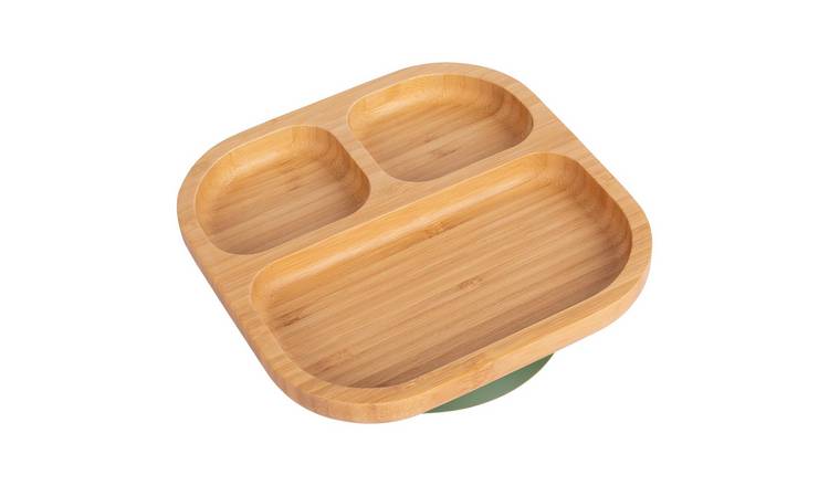 Tiny Dining Divided Bamboo Suction Plate - Olive Green