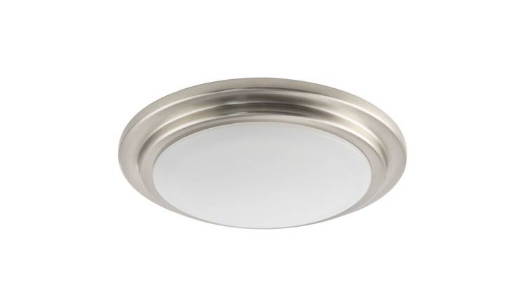Happy Homewares Chic Satin Nickel Flush LED Bathroom Ceiling Light - 20cm